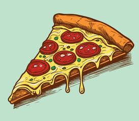 Pizza slice colorful hand drawn vector illustration