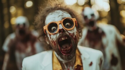 Zombie Team Building, Colleagues engaging in a spirited team-building exercise, embracing Halloween-themed fun while enhancing collaboration and camaraderie in a unique setting.