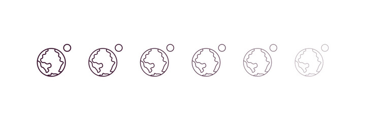 earth and moon outline icon. Linear vector from astronomy concept. 6 different line style earth and moon icon included thin, light, regular, medium, bold, black.