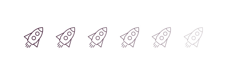 space rocket outline icon. Linear vector from astronomy concept. 6 different line style space rocket icon included thin, light, regular, medium, bold, black.