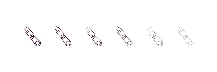 comet outline icon. Linear vector from astronomy concept. 6 different line style comet icon included thin, light, regular, medium, bold, black.