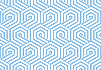 Abstract geometric pattern with stripes, lines. Seamless vector background. White and blue ornament. Simple lattice graphic design