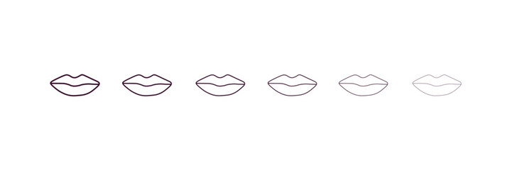 lips outline icon. Linear vector from beauty concept. 6 different line style lips icon included thin, light, regular, medium, bold, black.