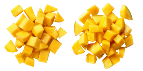 Chopped mango pieces isolated on isolated transparent background