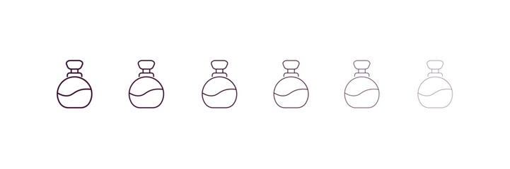 round perfume bottle outline icon. Linear vector from beauty concept. 6 different line style round perfume bottle icon included thin, light, regular, medium, bold, black.