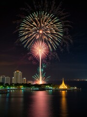 Fototapeta premium fireworks over the river