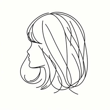 recommend clip art: A simple minimalistic continuous unbroken line drawing of a wig or woman's hairstyle, perfect as a logo or design element for hair salons, beauty brands, or fashion-related businesses.	
                    