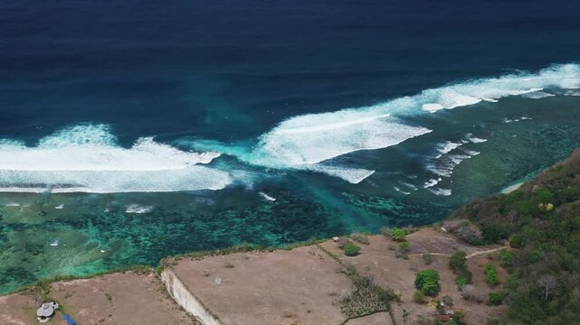 Ocean and perfect swell waves and largest rip current. Drone view of scenic seascape 
