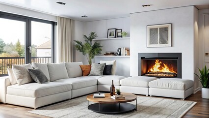 Contemporary living room with upcycled furniture reflects a growing trend towards sustainable and ecofriendly interior design. Concept Ecofriendly Interior Design, Upcycled Furniture
