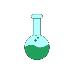Green liquid chemical experiment. Scientific discovery in laboratory vector illustration.