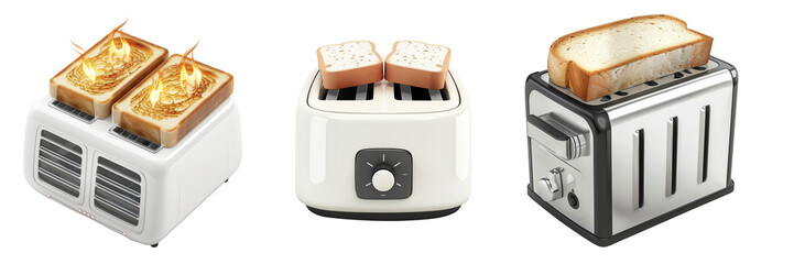 Toaster with dual slots on isolated transparent background