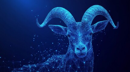 Abstract Goat. Digital polygon vector. Isolated line illustration of ibex. Capricorn wireframe 3d background. Chenese Zodiac Mascot.