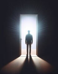 Obraz premium Shadowy Figure in Doorway – Loneliness on the Edge of Hope