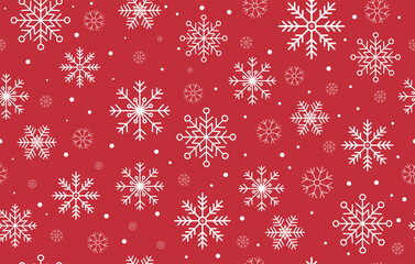 Winter, Christmas seamless pattern with beautiful white snowflakes on the red background. Winter holidays concept.	
