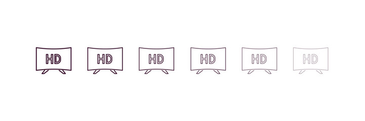 1080p hd tv outline icon. Linear vector from cinema concept. 6 different line style 1080p hd tv icon included thin, light, regular, medium, bold, black