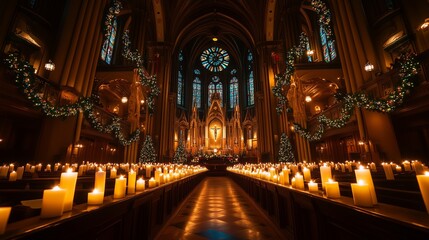 Fototapeta premium A Grand Cathedral Illuminated during a Sacred Christmas Eve Service for Festive Worshippers