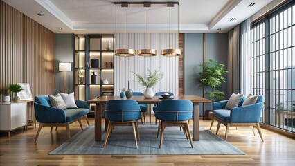 Fototapeta premium Contemporary living room with upcycled furniture reflects a growing trend towards sustainable and ecofriendly interior design. Concept Ecofriendly Interior Design, Upcycled Furniture