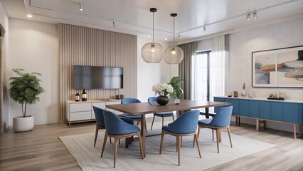 Contemporary living room with upcycled furniture reflects a growing trend towards sustainable and ecofriendly interior design. Concept Ecofriendly Interior Design, Upcycled Furniture