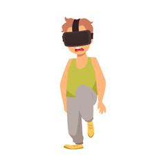 Vector illustration of a child struck by virtual reality glasses on a white background