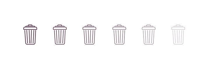 garbage outline icon. Linear vector from cleaning concept. 6 different line style garbage icon included thin, light, regular, medium, bold, black