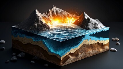 Illustration of the geological process of plate tectonics, high-quality, clipart, divergent boundaries, convergent boundaries, transform boundaries, seafloor spreading, continental drift, geology,