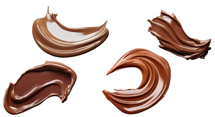 Group of delicious melted chocolate smears PNG isolated on white and transparent background - Cocoa streaks Sweet Chocolate spread Food Concept
