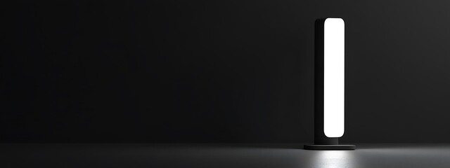 A Single Illuminated Vertical Light Fixture in a Dark Room