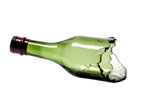 Close Up To A Set of  Glass shards of Wine Bottles PNG isolated on white and transparent background - Broken Beer bottle glass fragments and splinters glass debris Cut Out