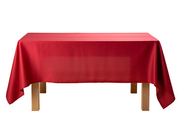 Front View to a Red tablecloth draped over a dining table PNG isolated on white and transparent background - Decorated Dining table arrangement For Restaurant Banner Advertising Concept