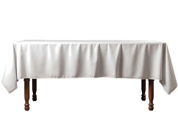 Front View to a White tablecloth draped over a dining table PNG isolated on white and transparent background - Decorated Dining table arrangement For Restaurant Banner Advertising Concept