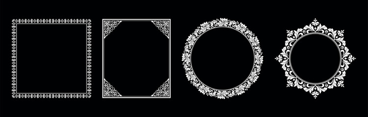 Set of decorative frames Elegant vector element for design in Eastern style, place for text. Floral black and white borders. Lace illustration for invitations and greeting cards.