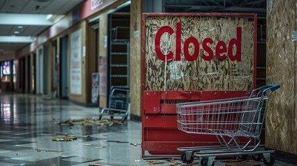 Fototapeta premium A boarded-up storefront with a 