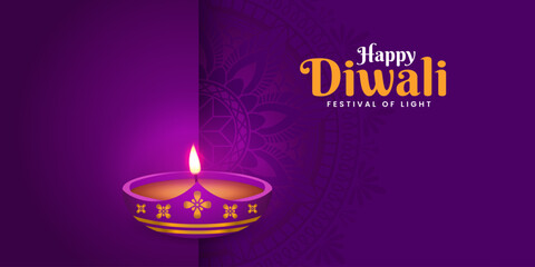 Happy Diwali festival with oil lamp decoration banner Background with copy space area