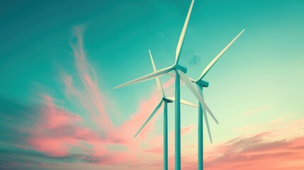 Fototapeta premium Create a dynamic illustration of wind turbines against a dramatic sky, highlighting renewable energy's power.