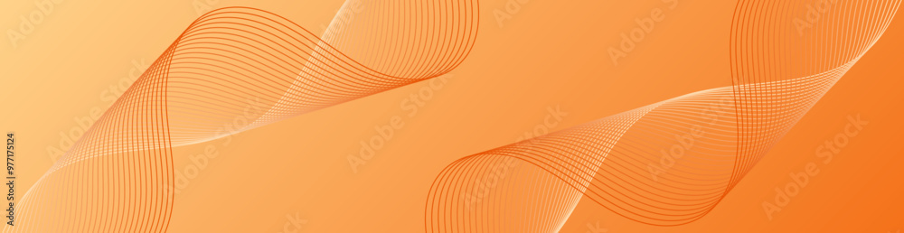 Wall mural Abstract background with lines and waves. Web banner size. Element for design. Vector background for brochure, booklet, poster. Orange gradient. Autumn, love, Christmas,