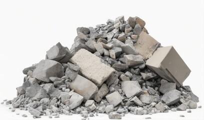 Construction debris from concrete, asphalt after the construction of the house isolated on white background.