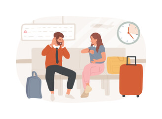 Flight delayed isolated cartoon vector illustrations.
