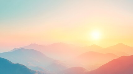 Obraz premium A soft, glowing sunset behind mountains with a clear sky for text