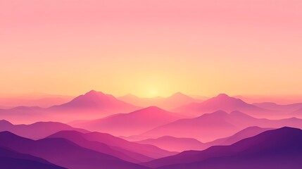 Fototapeta premium A soft, glowing sunset behind mountains with a clear sky for text