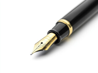 Luxury Fountain Pen with Gold Nib on White Background

