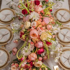 Beautiful wedding table decorated with the flowers