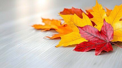 Autumn Leaves on Wooden Background with Copy Space