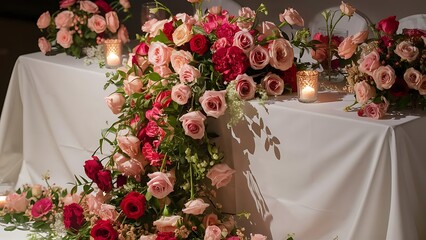 Beautiful wedding table decorated with the flowers