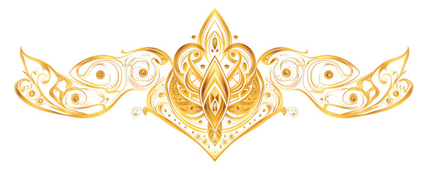 Elegant golden decorative element with intricate patterns suitable for branding or design projects.