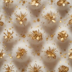 Repeatable christmas background with real flowers, sprayed with gold and soft bokeh circles, scattered on absolute white