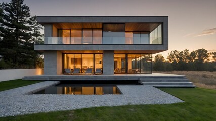Obraz premium AI-Generated Image of Minimalistic Modern House in the nature. 