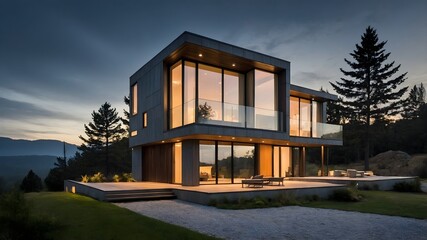 Fototapeta premium AI-Generated Image of Minimalistic Modern House in the nature. 