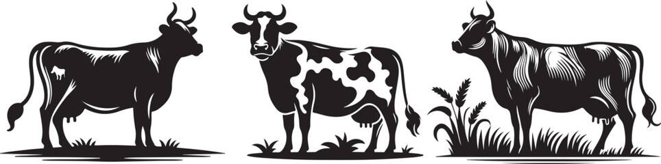 Cow Silhouette Illustration Vector Style White Background.