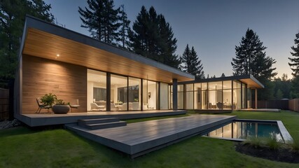 Fototapeta premium AI-Generated Image of Minimalistic Modern House in the nature. 