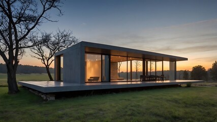 Obraz premium AI-Generated Image of Minimalistic Modern House in the nature. 